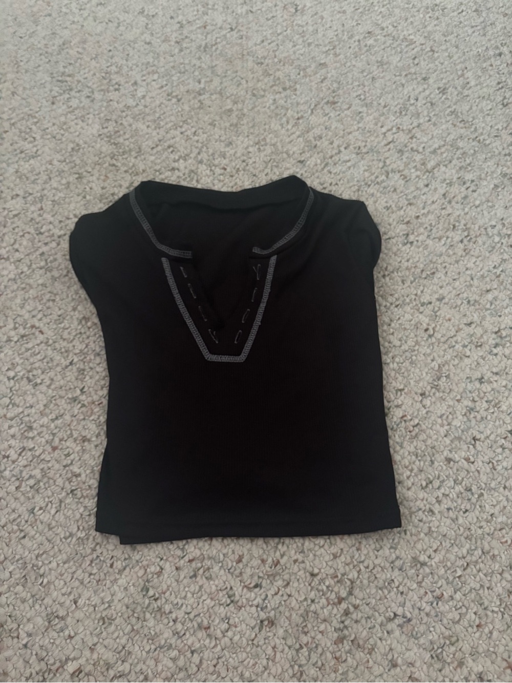 Women’s Black Cap-Sleeve Knit Top with Contrast Stitching